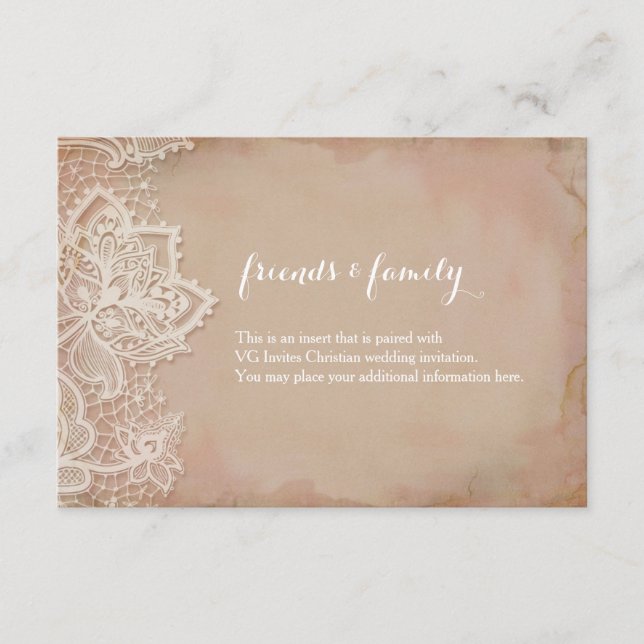 encart de mariage en dentelle - rose vintage (Devant)