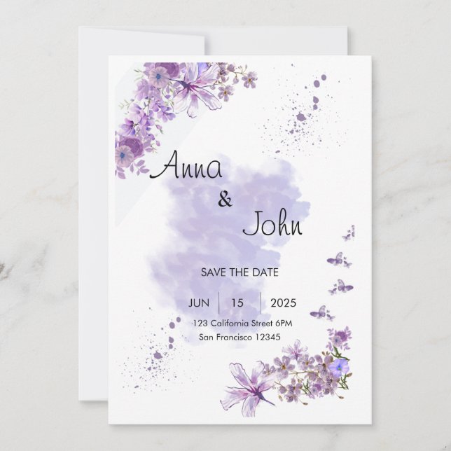 Enchantant dans le violet. Faire-part de mariage f (Devant)