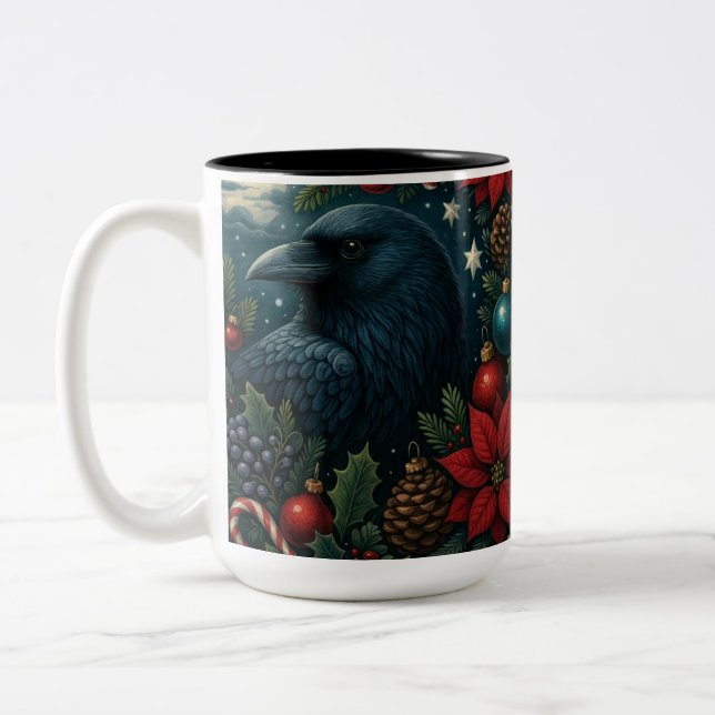 Enchanted Christmas Raven Mug – 15oz Winter Gothic (Gauche)