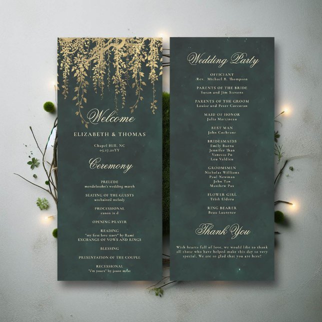 Enchanted Forest Gold Vine Élégant programme de ma (wedding program ceremony card enchanted forest fairytale gold vines calligraphy)