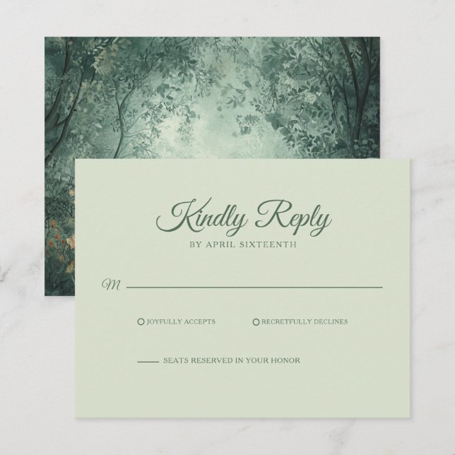 Enchanted Forest  Green Wedding RSVP (Devant / Derrière)