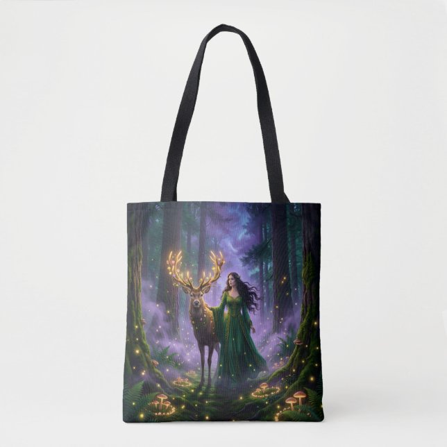 Enchanted Forest Guardian & Majestic Deer Tote Bag (Devant)