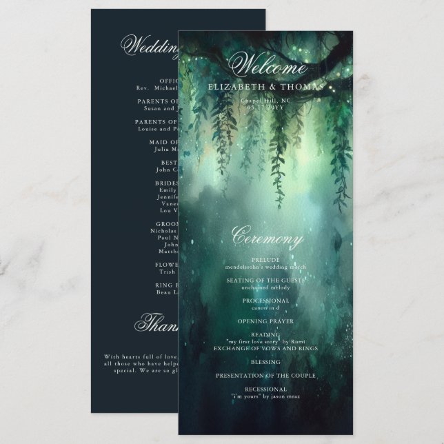 Enchanted Forest Magical Elegant Wedding Programme (Devant / Derrière)