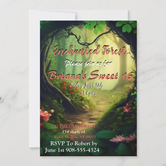 Enchanted Forest Sweet 16 Invitation (Devant)
