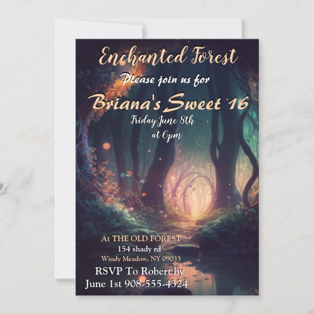 Enchanted Forest Sweet 16 Invitation (Devant)