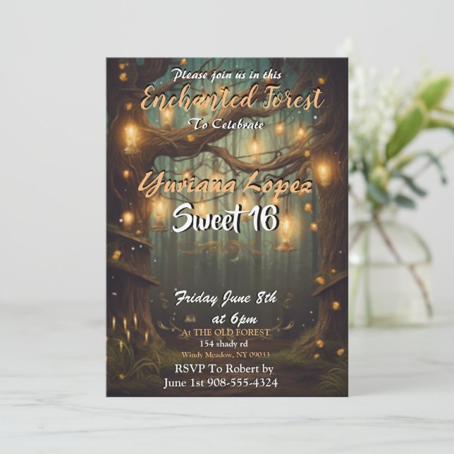 Enchanted Forest Sweet 16 Invitations (Debout devant)