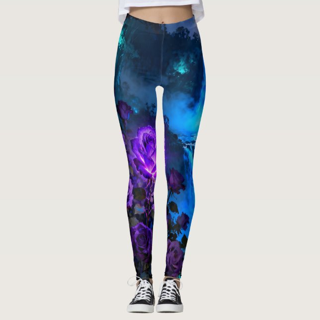 Enchanted Purple Rose Waterfall Leggings (Devant)