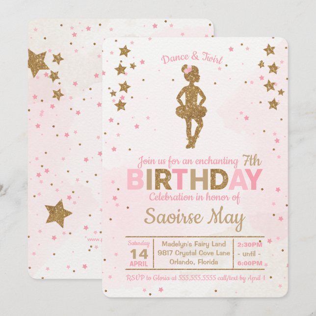 Enchanter Ballerina Sparkle Invitation Anniversair (Devant / Derrière)