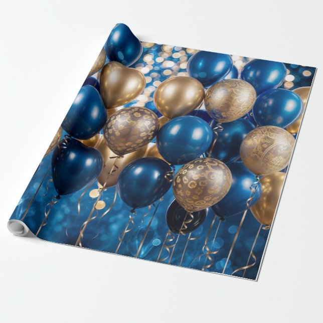 Enchanter papier cadeau bleu et or (Déroulé)