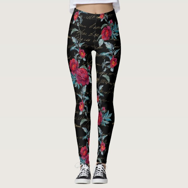Enchanter Peony Black Floral Pattern - Leggings (Devant)