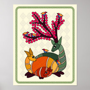 Enchanter Stag : Poster d'art de Madhubani