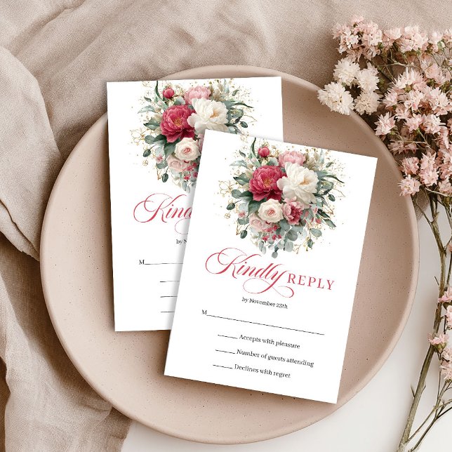 Enclos RSVP Floral Boho Romantique Rouge Blush (Romantic Boho Floral Red Blush RSVP Enclosure)