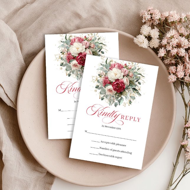 Enclosure RSVP Floral Boho Luxueux Rouge Blanc (Luxury Boho Floral Red White RSVP Enclosure)