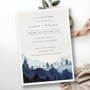 Encre Blue Pine Woods Mountain Couples Invitation 