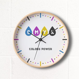 Encre CMJN colorée gouttes Horloge