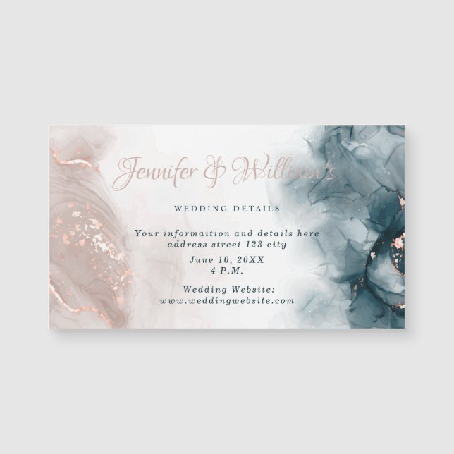 Encre d'alcool élégante Blush doré Bleu Minimal Mo (Devant)