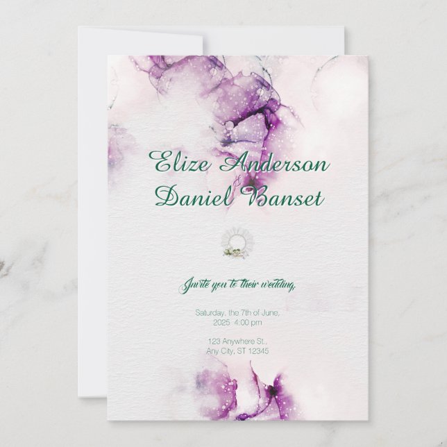 Encre d'alcool Purple Élégant Mariage Invitation (Devant)