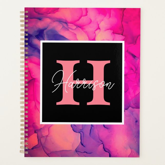 Encre d'alcool rose chaud Planificateur Monogramme (Devant)