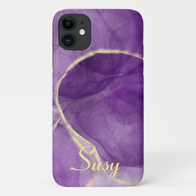 Encre d'alcool violet Art Abstrait Iphone 11 Coque (Dos)