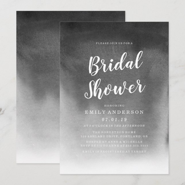 Encre | Invitation de Baby Shower de Mariée (Devant / Derrière)