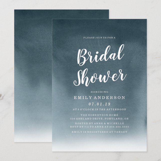 Encre | Invitation de Baby Shower de Mariée (Devant / Derrière)
