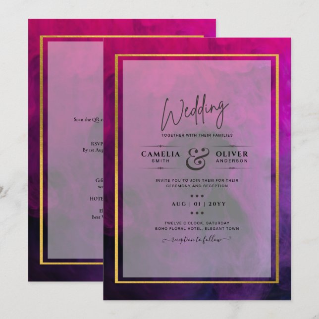Encre Magenta Violet Foncé INTENSE Faire-Part de M (Devant / Derrière)