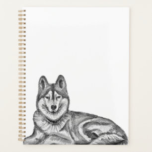 Encre noire et blanche et aquarelle Husky sibérien