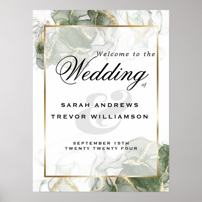 Encre verte Affiche de bienvenue dorée (Devant)