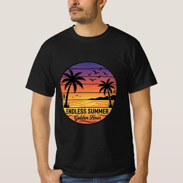 Endless Summer Retro Sunset Beach Palm T-Shirt (Devant)