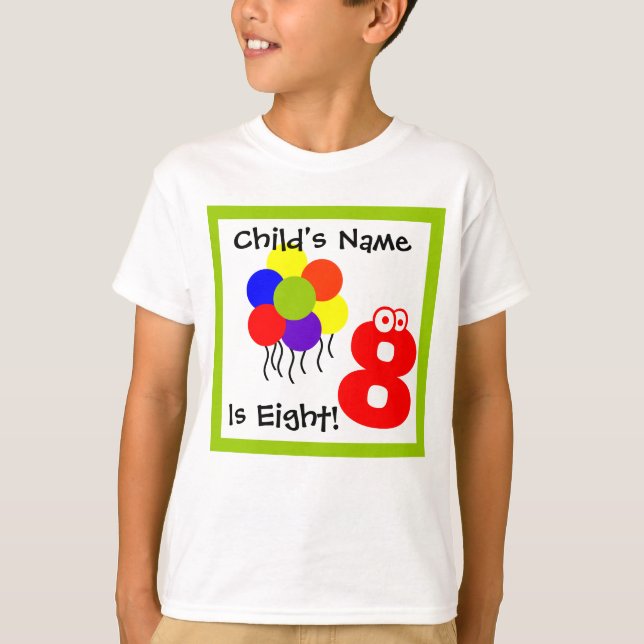 enfant a huit ans, j'ai 8 ans, huit ans, t-shirt (Devant)