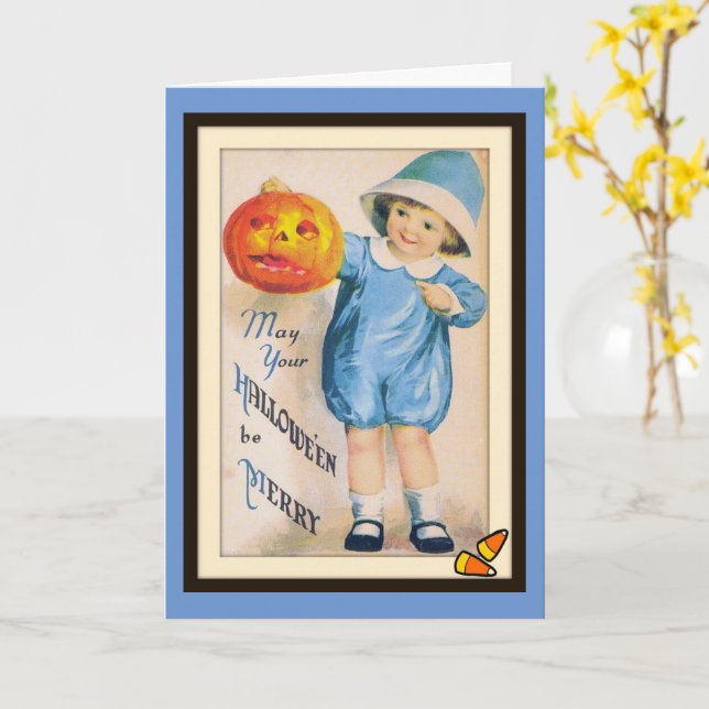 Enfant avec carte de citrouille de Halloween (Fleur jaune)