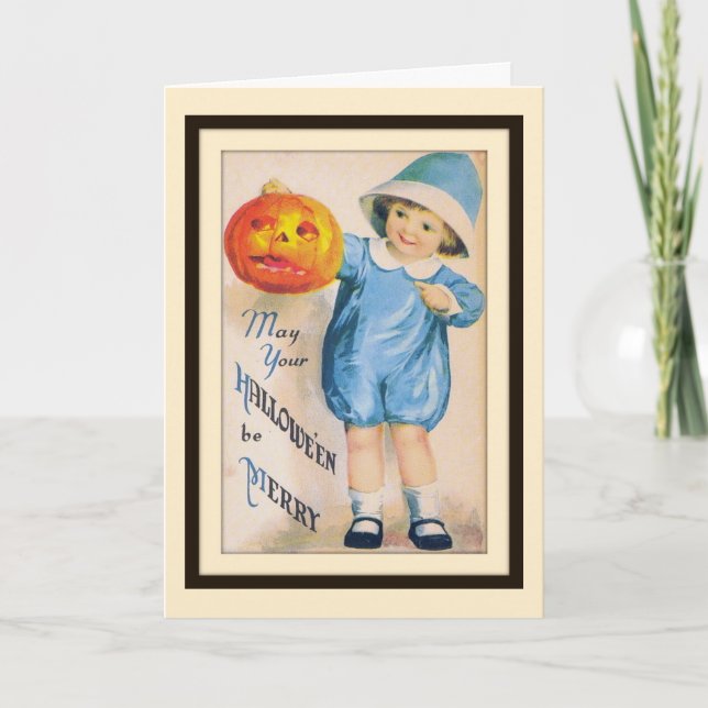Enfant avec carte de citrouille d'Halloween (Devant)