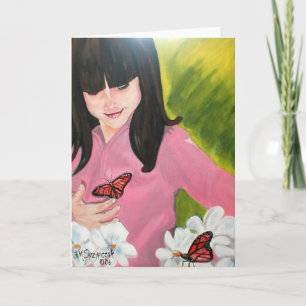 Enfant avec carte de voeux de papillon mignonne