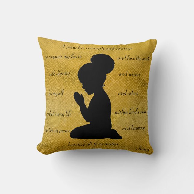 Enfant Coussin Africain-Américain Priant Silhouett (Recto)