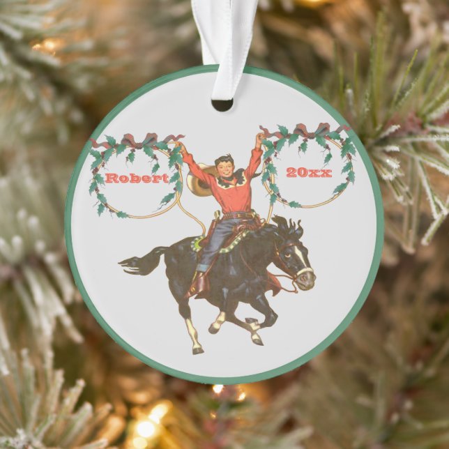 Enfant Cowboy À Cheval Avec Cordes Design De Noël  (Arbre)