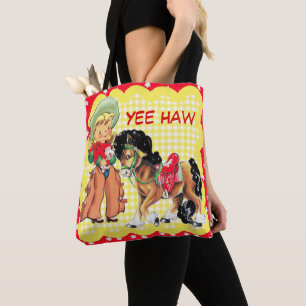 Enfant de cow-girl avec le sac fourre-tout fait