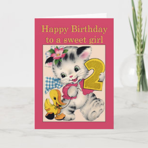 Enfant de deux ans Carte d'anniversaire chat et ca
