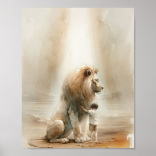 Enfant Embracant Jésus Le Lion, Impression numériq