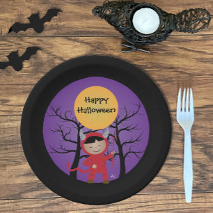 Enfant en costume de diable Assiettes en papier Ha