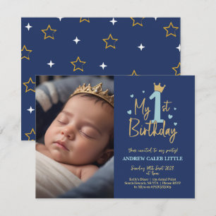 Enfant garçon 1er anniversaire invitation avec pho