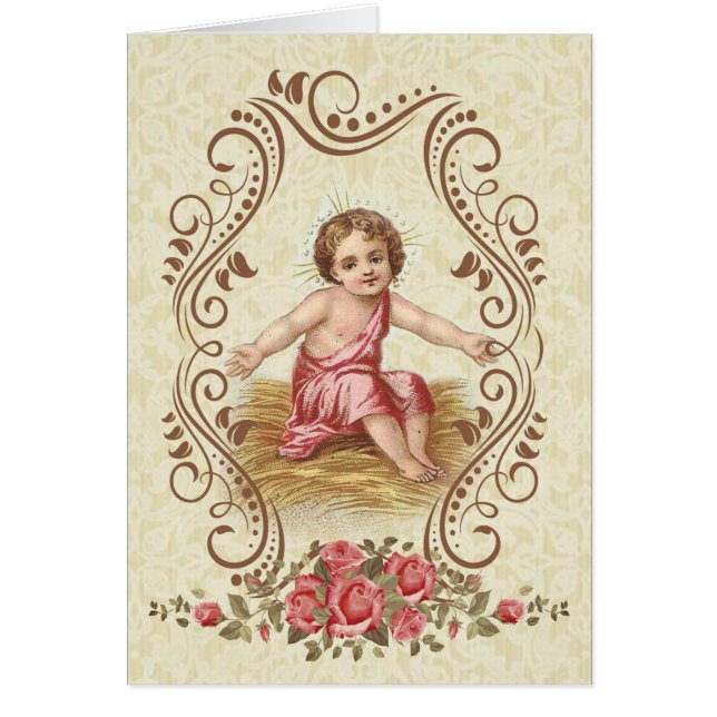 Enfant Jésus avec des roses roses bordure décorati (Devant)