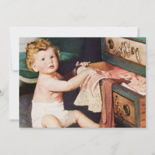 Enfant Mignon Vintage Jouant avec la Commode à Vêt