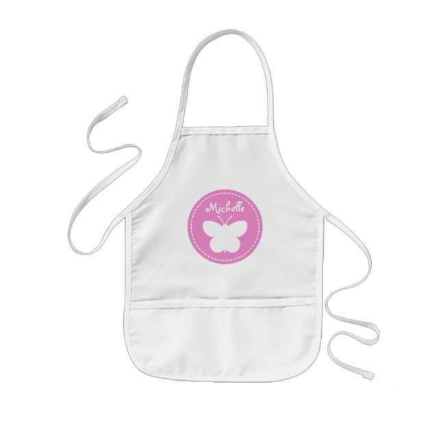 Enfant Tablier de cuisson papillon rose personnalisé pour (Devant)