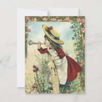 Enfant victorien vintage, Fille soufflant Bugle Me