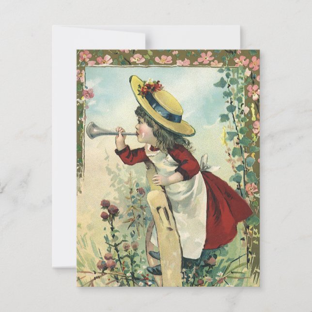 Enfant victorien vintage, Fille soufflant Bugle Me (Devant)