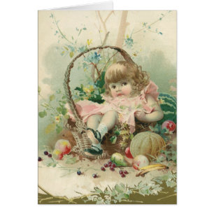 Enfant victorienne vintage, fille panier de fruits