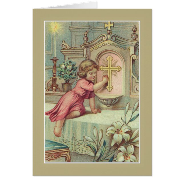 Enfant vintage catholique à l'autel de tabernacle (Devant)