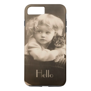 Enfant vintage et Kitty Sepia iPhone 7 Plus Coque