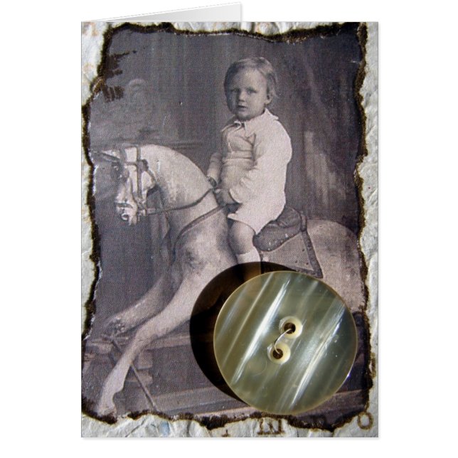 Enfant vintage sur Cheval à roche Médias mixtes (Devant)