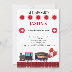 Enfants 4e anniversaire Fête Train Invitation